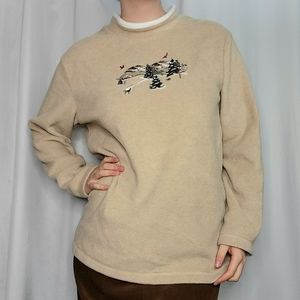 Croft & Barrow Fleece Embroidered Holiday Mountains Pullover, women's XL